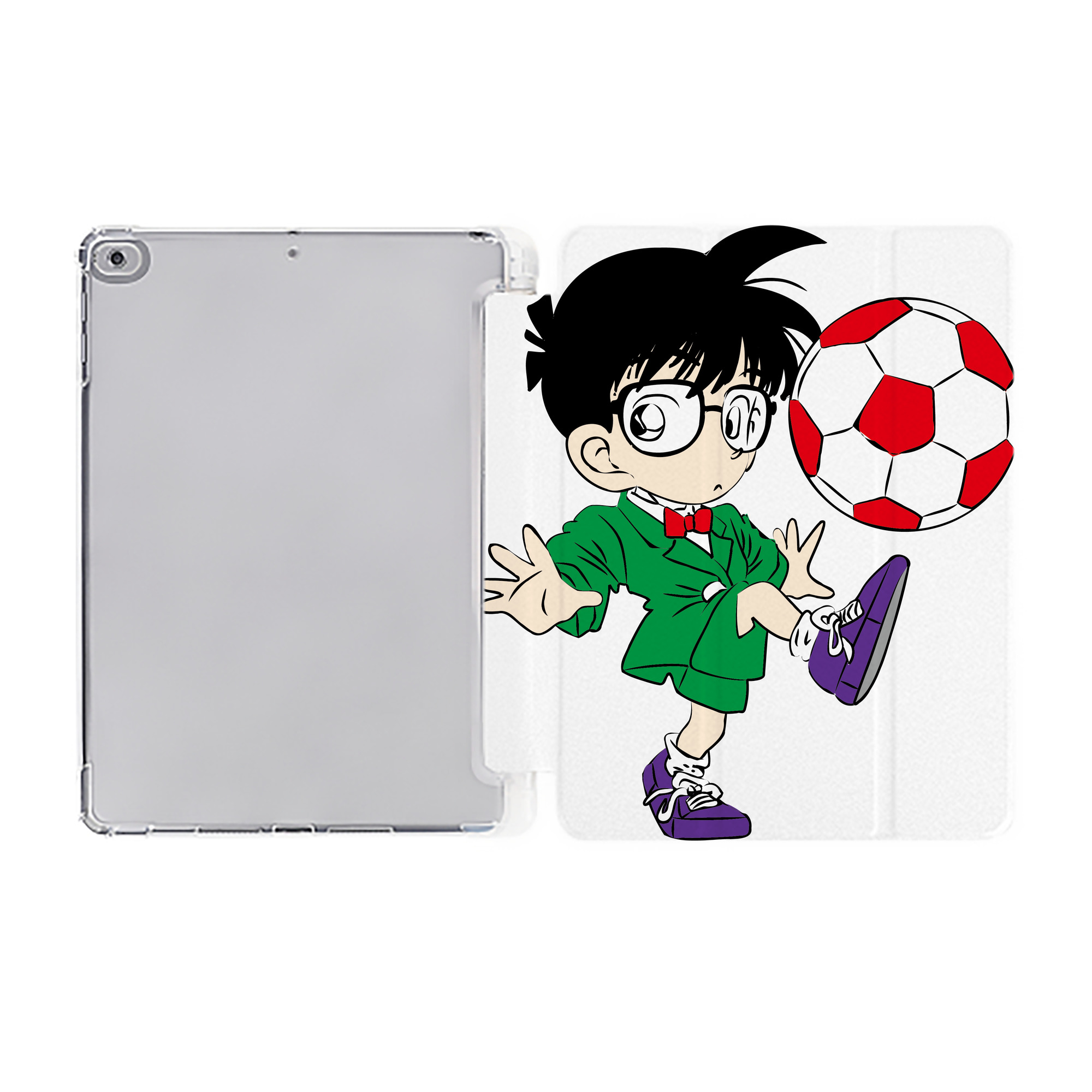 （画像用） 名探偵コナン 江戸川 コナン Detective Conan Conan Edogawa IPad ケース ペン収納付き 三つ折りスタンド PUレザー×シリコン 対応機種9.5/10.5/10.9インチ